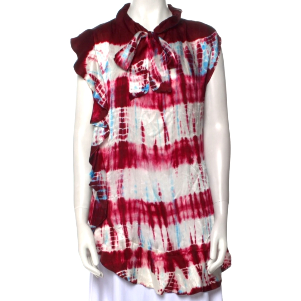 SANDRO Silk Ruffle Neck Bow Sleeveless Blouse